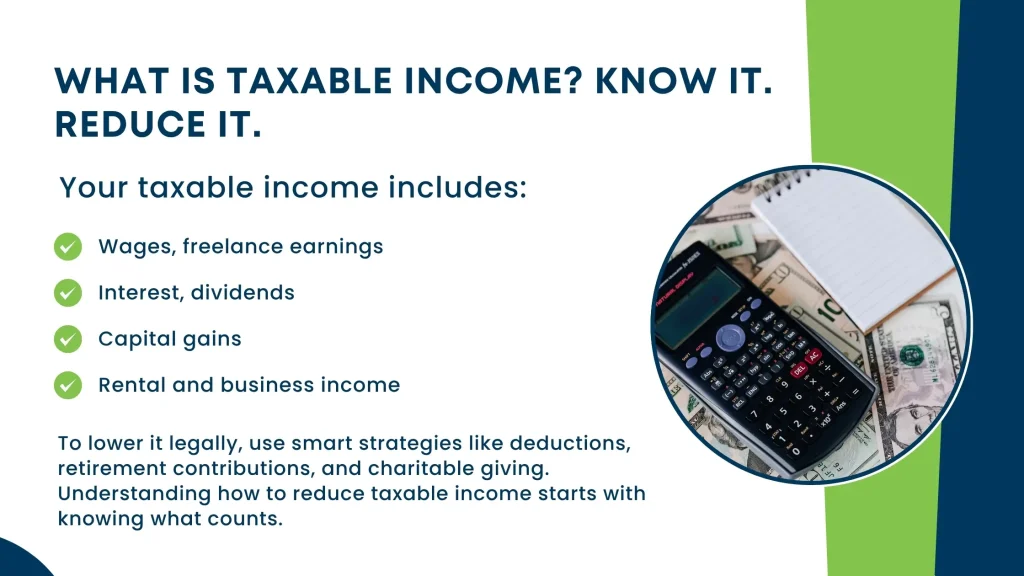 A guide on reducing taxable income in 2025, featuring a list of strategies like charitable contributions and using AI tools.