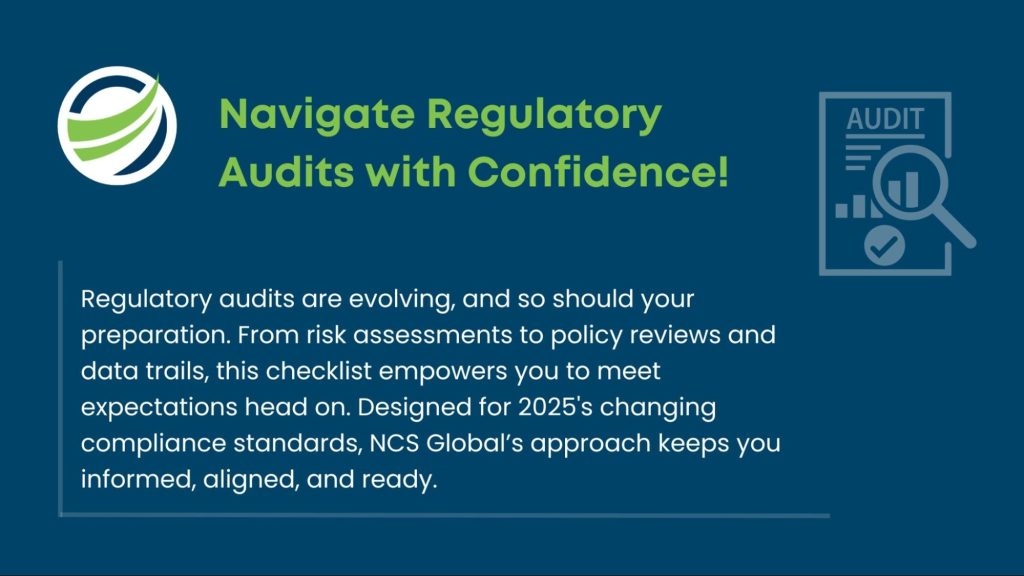 Graphic with audit icon and text encouraging confidence in navigating regulatory audits.